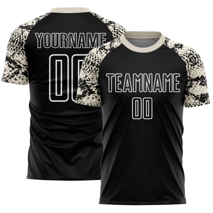 Custom Black Cream-White Snake Skin Sublimation Soccer Uniform Jersey - Image 1
