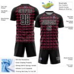 Custom Black Hot Pink-White Abstract Geometric Pattern Sublimation Soccer Uniform Jersey - Image 5