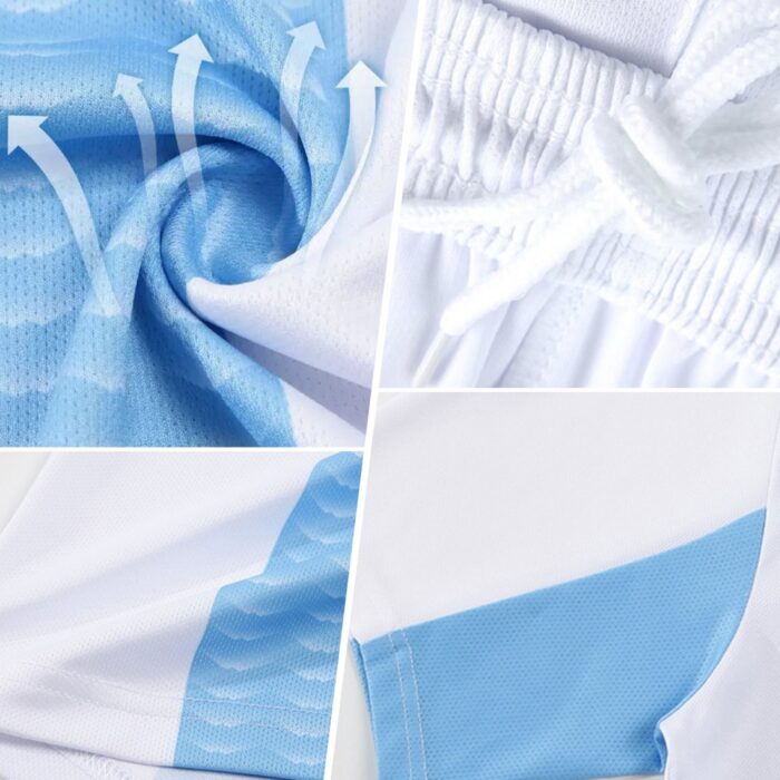 Custom Black Light Blue Geometric Lines Sublimation Soccer Uniform - Image 6