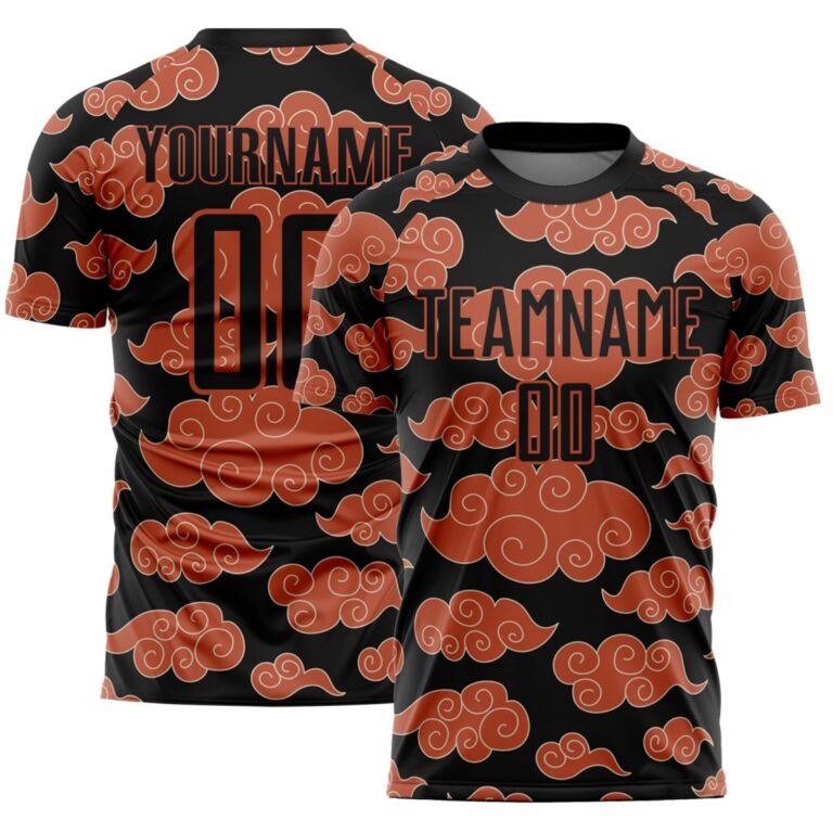 Custom Black Orange Cloud Pattern Sublimation Soccer Uniform Jersey - Image 1