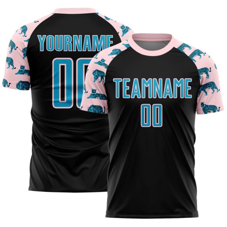 Custom Black US Navy Blue-Light Pink Tiger Sublimation Soccer Uniform Jersey - Image 1