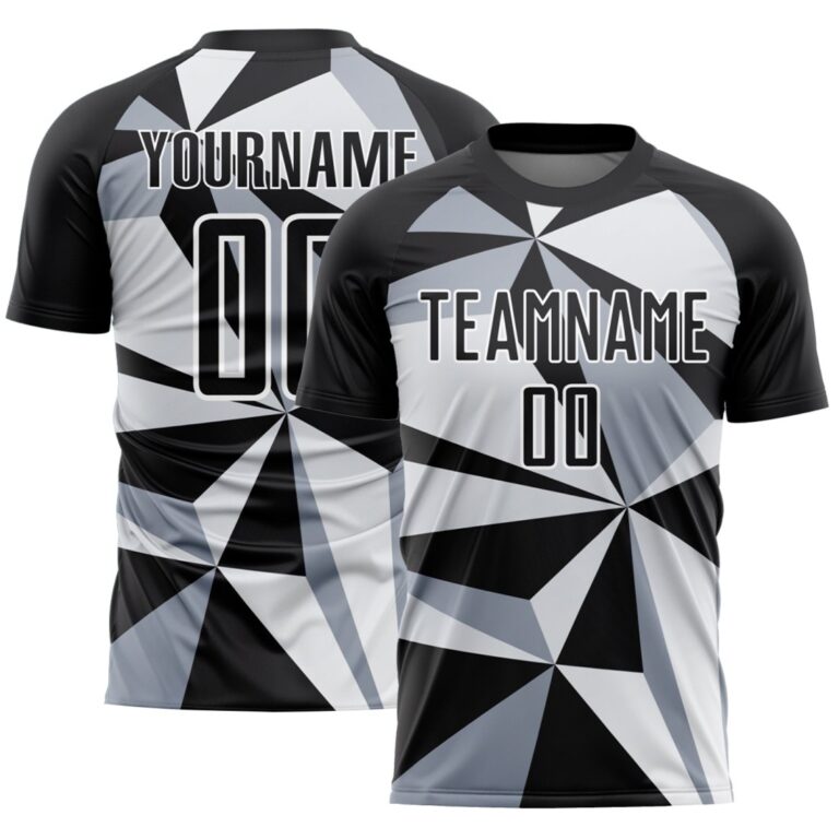 Custom Black White Geometric Pattern Sublimation Soccer Uniform Jersey - Image 1