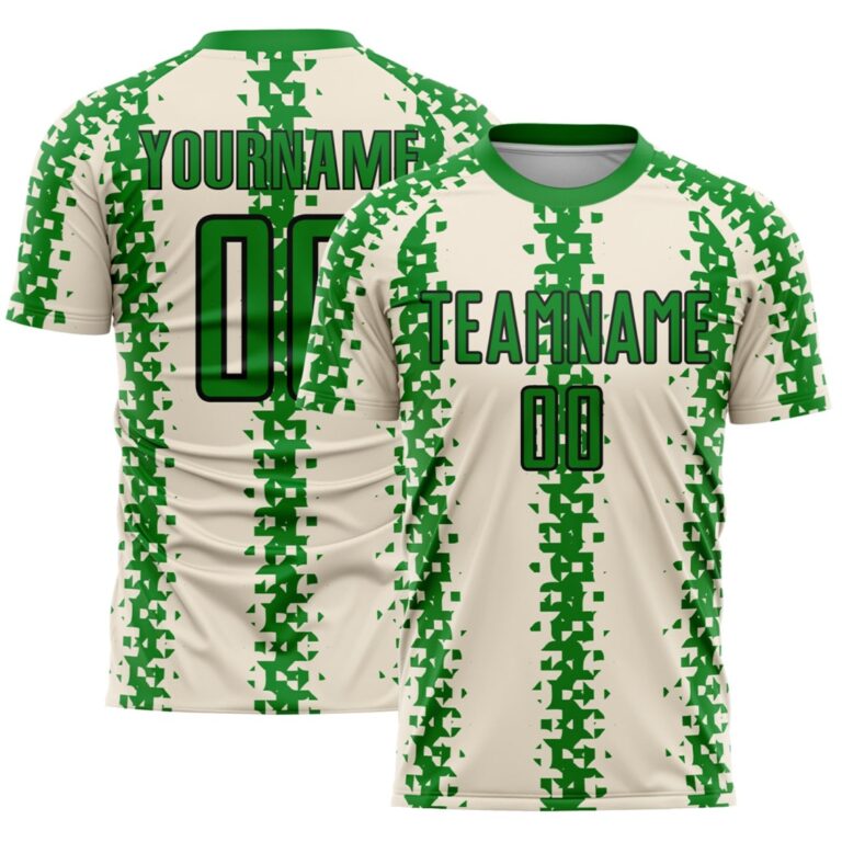 Custom Cream Grass Green-Black Abstract Geometric Pattern Sublimation Soccer Uniform Jersey - Image 1
