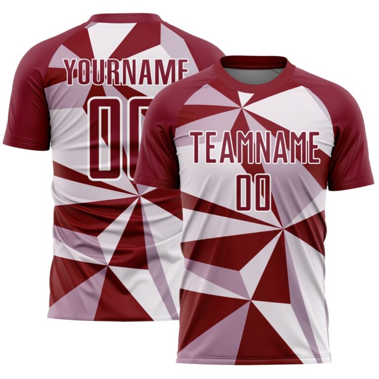 Custom Crimson White Geometric Pattern Sublimation Soccer Uniform Jersey - Image 1