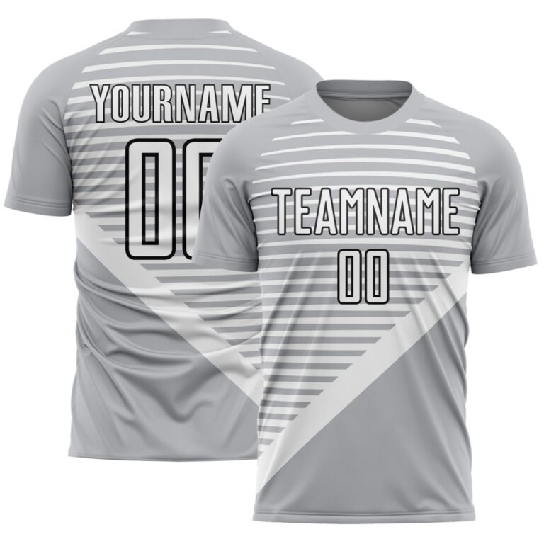 Custom Gray White-Black Stripes Sublimation Soccer Uniform Jersey - Image 1