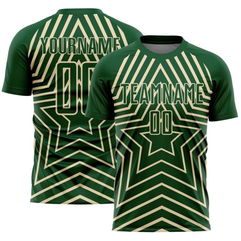 Custom Green Cream Stars Sublimation Soccer Uniform Jersey - Image 1