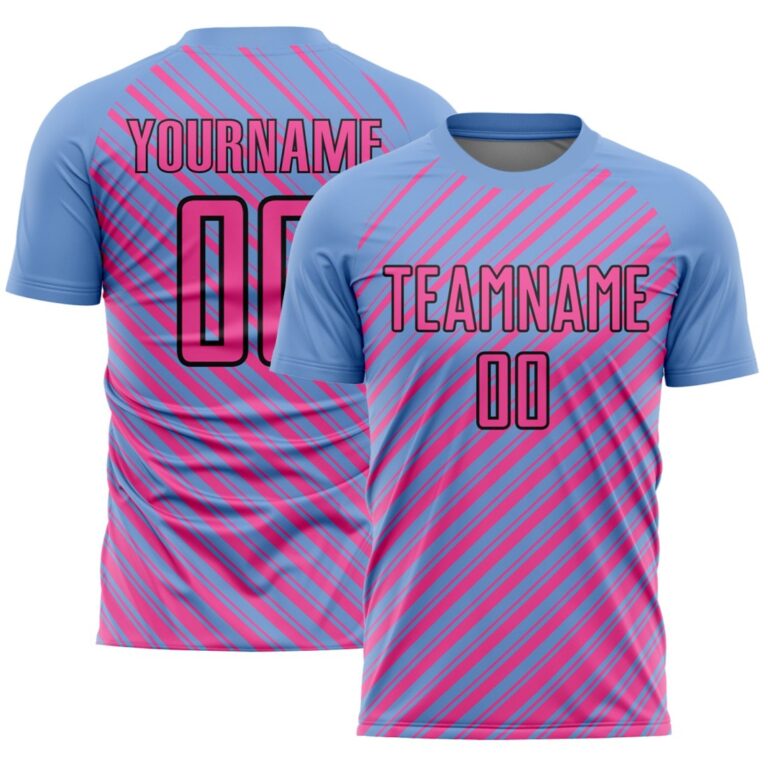 Custom Light Blue Pink-Black Slash Sublimation Soccer Uniform Jersey - Image 1