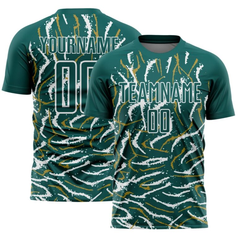 Custom Midnight Green White Curved And Wavy Lines Sublimation Soccer Uniform Jersey - Image 1