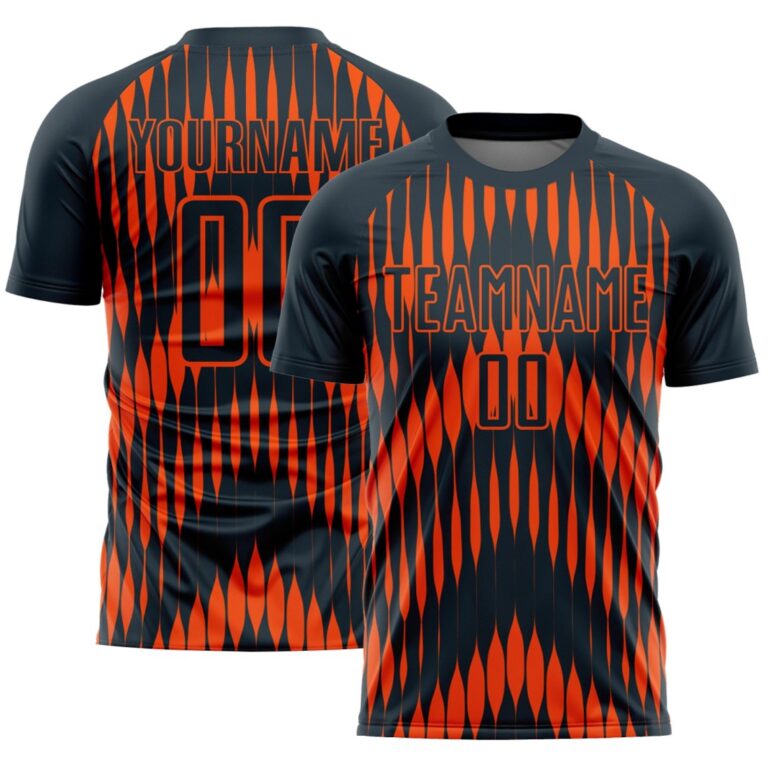 Custom Navy Orange Abstract Triangle Sublimation Soccer Uniform Jersey - Image 1