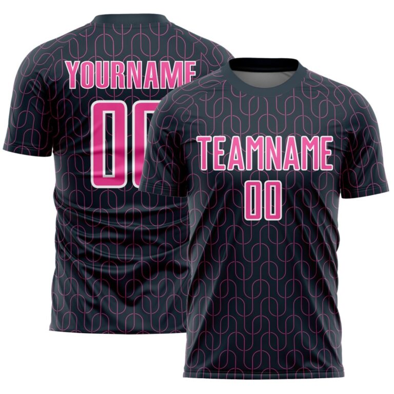 Custom Navy Pink-White Geometric Pattern Sublimation Soccer Uniform Jersey - Image 1