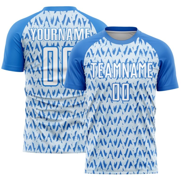 Custom Powder Blue White-Silver Abstract Geometric Pattern Sublimation Soccer Uniform Jersey - Image 1