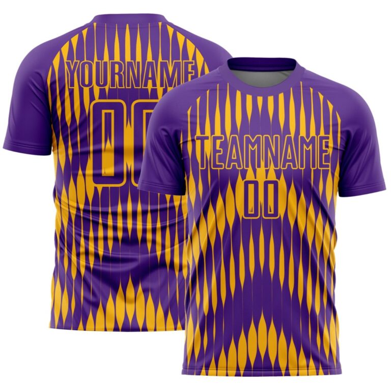 Custom Purple Gold Abstract Triangle Sublimation Soccer Uniform Jersey - Image 1