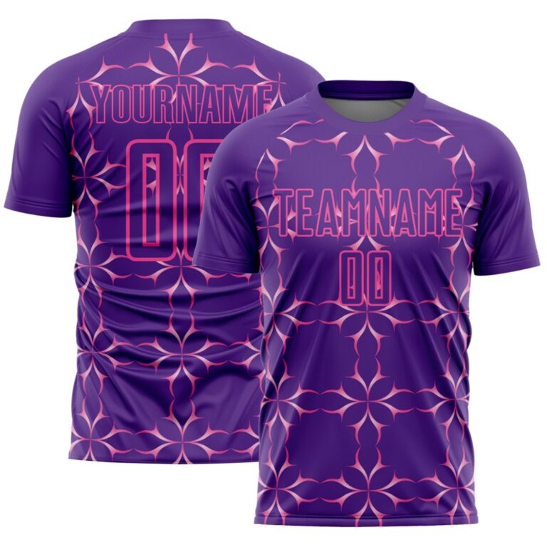 Custom Purple Pink Damask Pattern Sublimation Soccer Uniform Jersey - Image 1