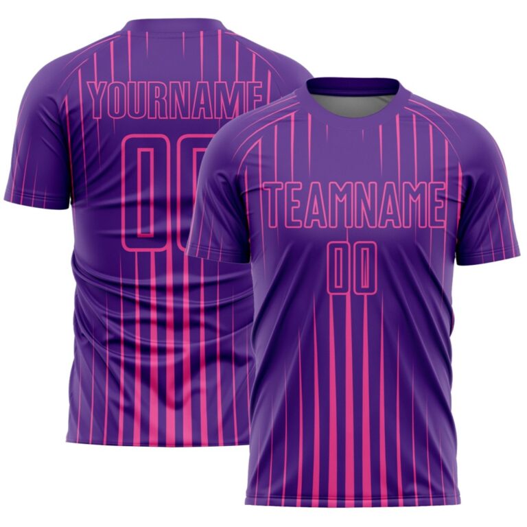 Custom Purple Pink Lines Sublimation Soccer Uniform Jersey - Image 1