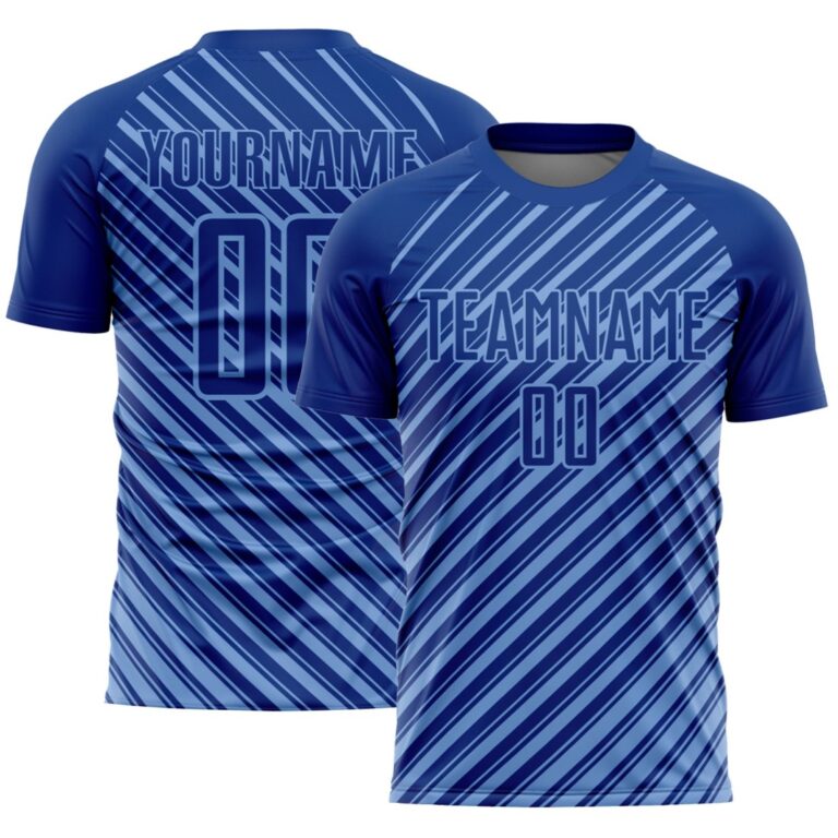 Custom Royal Light Blue Slash Sublimation Soccer Uniform Jersey - Image 1