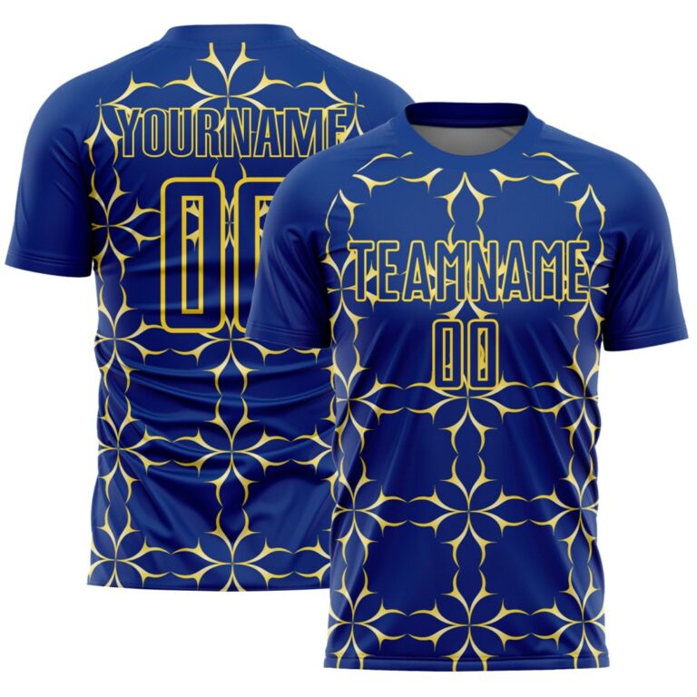 Custom Royal Yellow Damask Pattern Sublimation Soccer Uniform Jersey - Image 1
