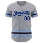 Custom Gray Navy-Light Blue Line Authentic Baseball Jersey - Image 2