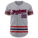 Custom Gray Navy-Red Line Authentic Baseball Jersey - Image 2