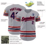 Custom Gray Navy-Red Line Authentic Baseball Jersey - Image 5