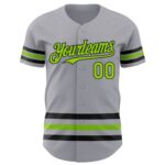 Custom Gray Neon Green-Black Line Authentic Baseball Jersey - Image 2