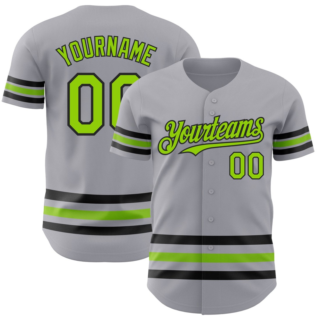 Custom-Gray-Neon-Green-Black-Line-Authentic-Baseball-Jersey.jpg Custom Gray Neon Green-Black Line Authentic Baseball Jersey - Image 1