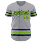 Custom Gray Neon Green-Navy Line Authentic Baseball Jersey - Image 2