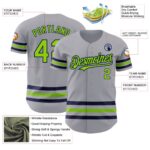 Custom Gray Neon Green-Navy Line Authentic Baseball Jersey - Image 5