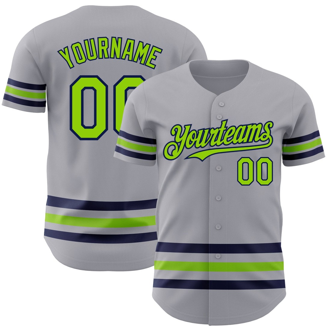 Custom-Gray-Neon-Green-Navy-Line-Authentic-Baseball-Jersey.jpg Custom Gray Neon Green-Navy Line Authentic Baseball Jersey - Image 1