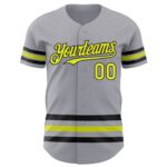 Custom Gray Neon Yellow-Black Line Authentic Baseball Jersey - Image 2