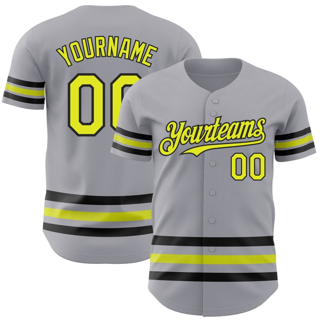 Custom-Gray-Neon-Yellow-Black-Line-Authentic-Baseball-Jersey.jpg Custom Gray Neon Yellow-Black Line Authentic Baseball Jersey - Image 1
