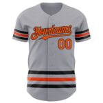 Custom Gray Orange-Black Line Authentic Baseball Jersey - Image 2