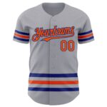 Custom Gray Orange-Royal Line Authentic Baseball Jersey - Image 2