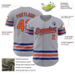 Custom Gray Orange-Royal Line Authentic Baseball Jersey - Image 5