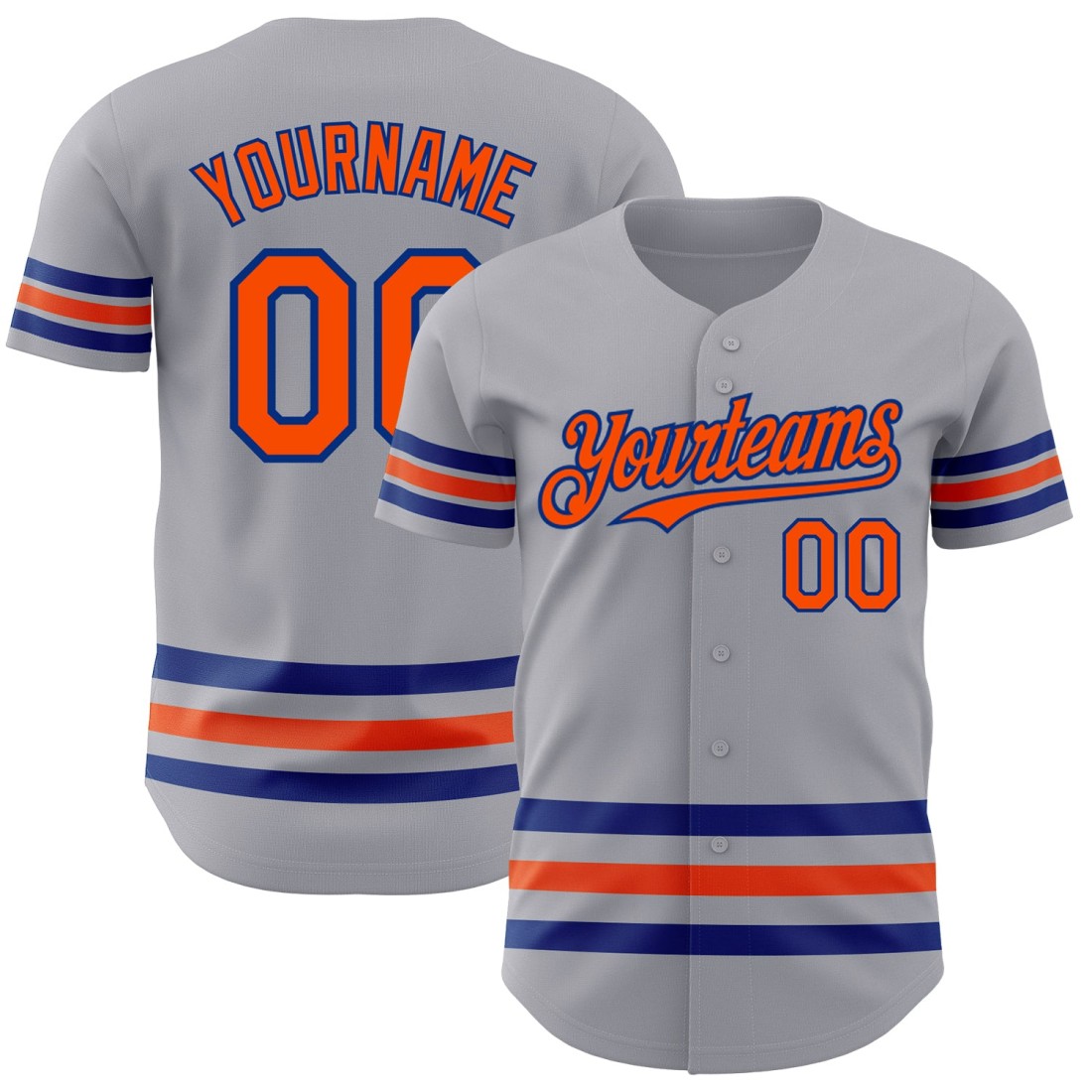 Custom-Gray-Orange-Royal-Line-Authentic-Baseball-Jersey.jpg Custom Gray Orange-Royal Line Authentic Baseball Jersey - Image 1