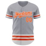 Custom Gray Orange-White Line Authentic Baseball Jersey - Image 2