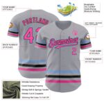 Custom Gray Pink Black-Light Blue Line Authentic Baseball Jersey - Image 5