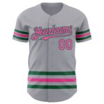 Custom Gray Pink-Kelly Green Line Authentic Baseball Jersey - Image 2