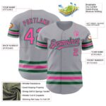 Custom Gray Pink-Kelly Green Line Authentic Baseball Jersey - Image 5
