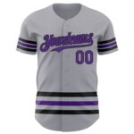 Custom Gray Purple-Black Line Authentic Baseball Jersey - Image 2