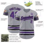 Custom Gray Purple-Black Line Authentic Baseball Jersey - Image 5