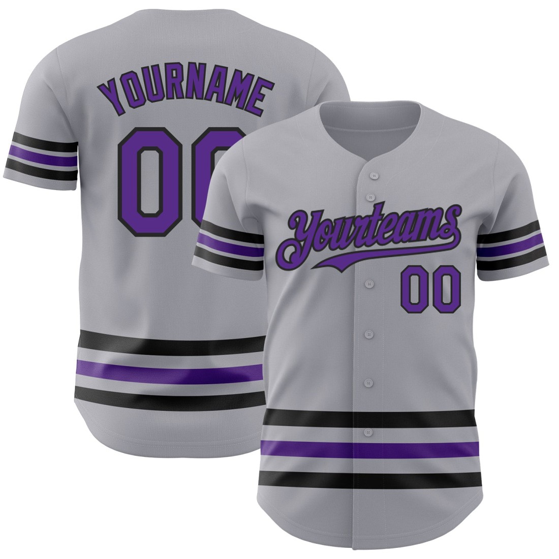 Custom-Gray-Purple-Black-Line-Authentic-Baseball-Jersey.jpg Custom Gray Purple-Black Line Authentic Baseball Jersey - Image 1