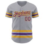 Custom Gray Purple-Gold Line Authentic Baseball Jersey - Image 2