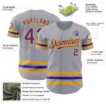 Custom Gray Purple-Gold Line Authentic Baseball Jersey - Image 5