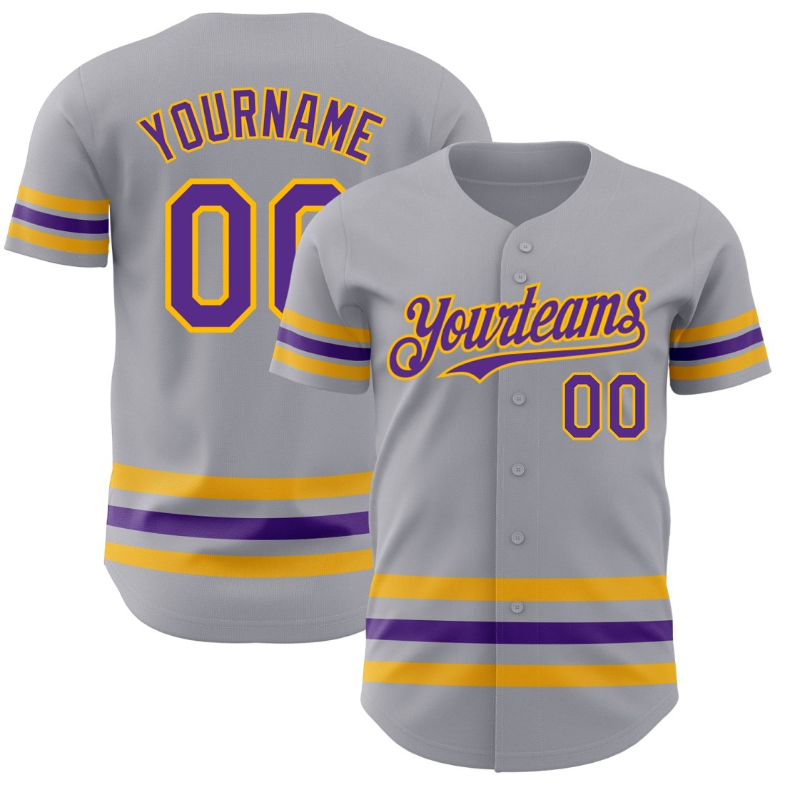 Custom-Gray-Purple-Gold-Line-Authentic-Baseball-Jersey.jpg Custom Gray Purple-Gold Line Authentic Baseball Jersey - Image 1