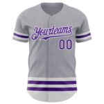 Custom Gray Purple-White Line Authentic Baseball Jersey - Image 2