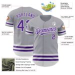 Custom Gray Purple-White Line Authentic Baseball Jersey - Image 5