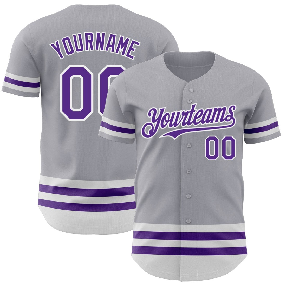 Custom-Gray-Purple-White-Line-Authentic-Baseball-Jersey.jpg Custom Gray Purple-White Line Authentic Baseball Jersey - Image 1