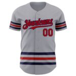 Custom Gray Red-Navy Line Authentic Baseball Jersey - Image 2