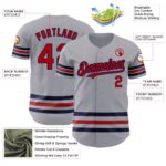 Custom Gray Red-Navy Line Authentic Baseball Jersey - Image 5