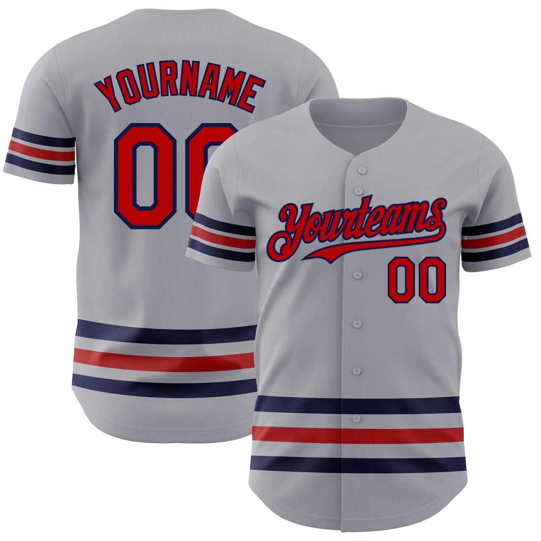 Custom-Gray-Red-Navy-Line-Authentic-Baseball-Jersey.jpg Custom Gray Red-Navy Line Authentic Baseball Jersey - Image 1